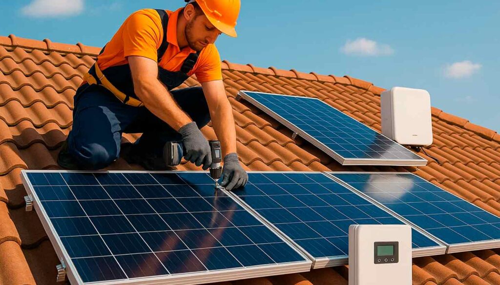 kit de autoconsumo solar que instala un técnico
